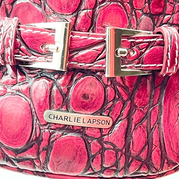 Large Charlie Lapson Leather Shoulder Bag Purse Burgundy size 16”x11” Laptop - Picture 10 of 16